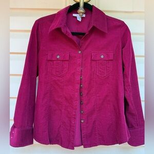 DressBarn Magenta/Wine Red Corduroy Button Down Shirt, Size Small